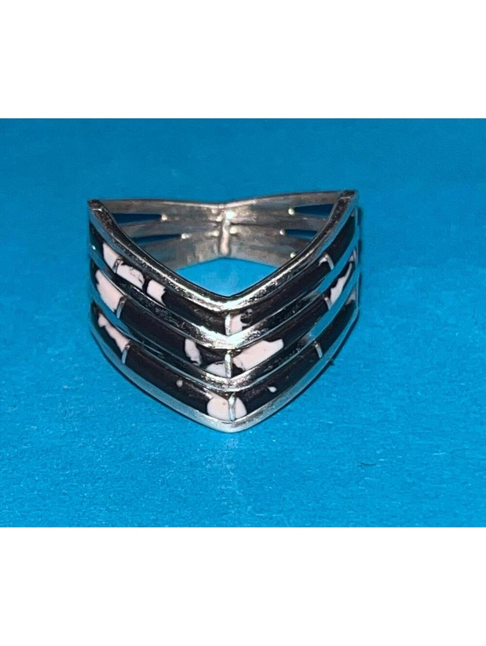 Navajo handmade sterling silver inlay white buffalo turquoise band ring size 7
